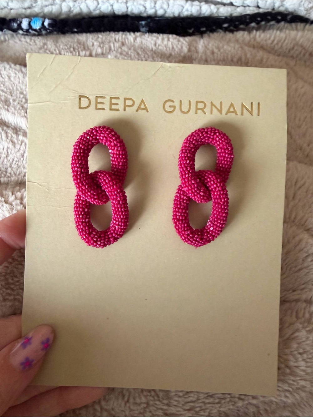 Deepa gurnani pink hand beaded earrings